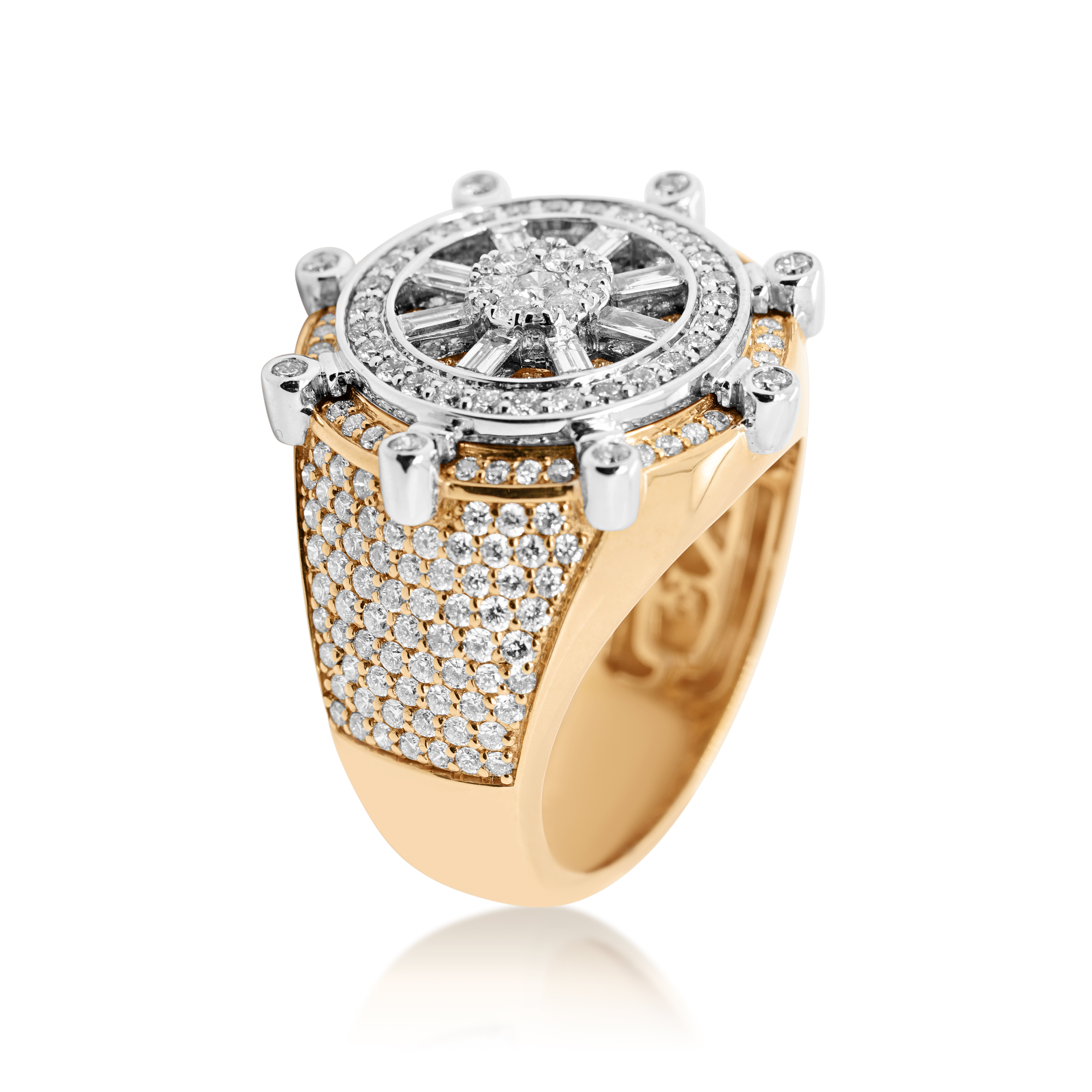 Men's Diamond Nautical Wheel Ring 2.80 ct. 14K Yellow and White Gold